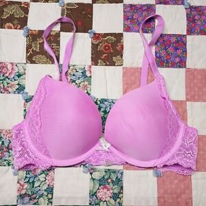 * Victoria Secret Dream Angels Push Up Pink Bra Size 32C Lace Sides
